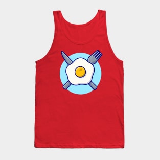 Egg Fried With Fork And Knife Cartoon Vector Icon Illustration (2) Tank Top